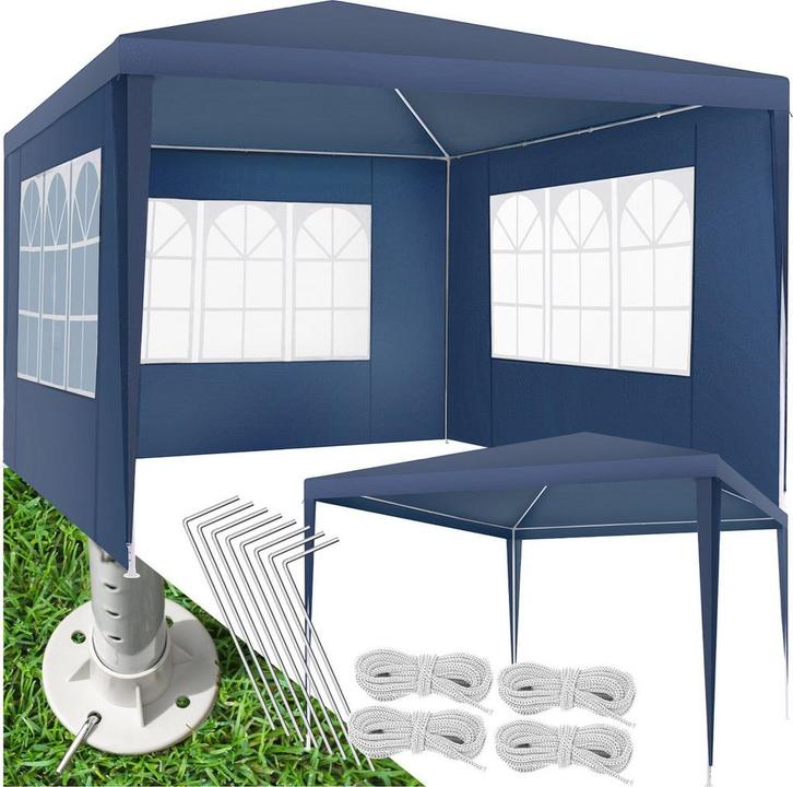 Partytent - 3x3m - Paviljoen - Waterdicht - Blauw - Tectake, Tuin en Terras, Overige Tuin en Terras, Verzenden
