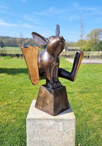 sculptuur, Jumping Hare - 52 cm - Brons