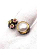 Zonder minimumprijs - Ring Zilver Toermalijn - Parel, Handtassen en Accessoires, Ringen, Nieuw