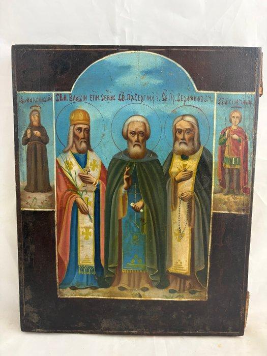 Icoon - Drie heiligen - Hout, Antiquités & Art, Art | Art non-occidental