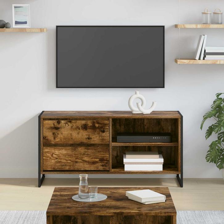 vidaXL TV Kast met lade Rook Eik 100 x 36 x 49,5 cm Bewerkt, Maison & Meubles, Armoires | Mobilier de télévision, Envoi