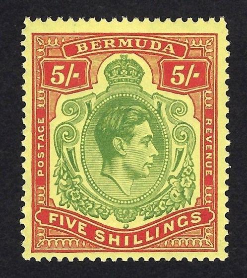 Bermuda 1938 - Koning George VI 5s brons en karmijn op geel, Postzegels en Munten, Postzegels | Europa | UK