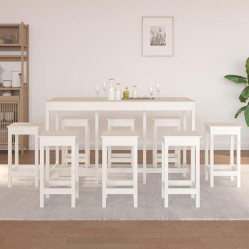 vidaXL 9-delige Barset massief grenenhout wit, Huis en Inrichting, Complete eetkamers, Nieuw, Verzenden