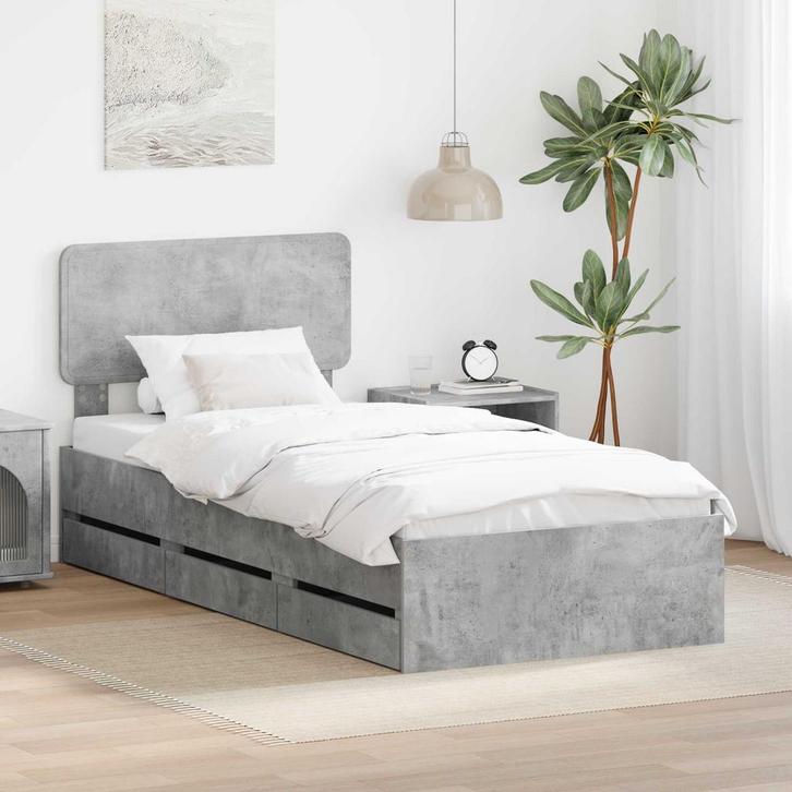 vidaXL Bedframe met lade Beton Grijs 90 x 190 cm, Huis en Inrichting, Slaapkamer | Bedden, Nieuw, Verzenden