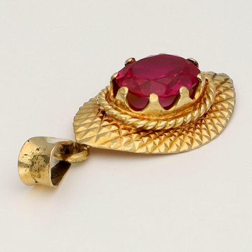 Zonder Minimumprijs - Hanger - 18 karaat Geel goud - Robijn, Handtassen en Accessoires, Antieke sieraden