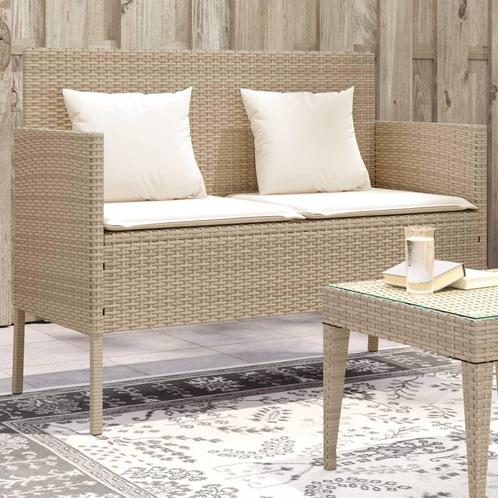 vidaXL Tuinbank met kussens poly rattan beige, Tuin en Terras, Tuinsets en Loungesets, Nieuw, Verzenden