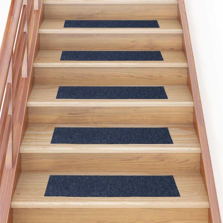 vidaXL Trapmatten Zelfklevend 15 stuks 76x20 cm Grijs Blauw, Doe-het-zelf en Bouw, Ladders en Trappen, Nieuw, Verzenden