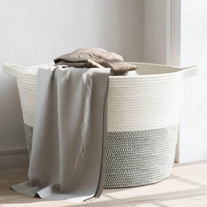 vidaXL Wasmand Ø 60x36 cm katoen grijs en wit, Huis en Inrichting, Woonaccessoires | Overige, Nieuw, Verzenden
