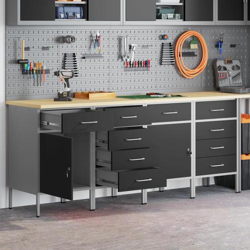 vidaXL 4-delige Werkkast Set Zwart en Grijs Gelaagd Hout en, Doe-het-zelf en Bouw, Werkbanken, Nieuw, Verzenden
