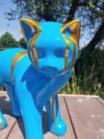 Statue, garden statue cat color blue with finish gold color