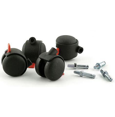 Set van 4 kunststof wielen tbv garderoberek zwart, Doe-het-zelf en Bouw, Hang- en Sluitwerk, Klink of Kruk, Nieuw, Overige materialen