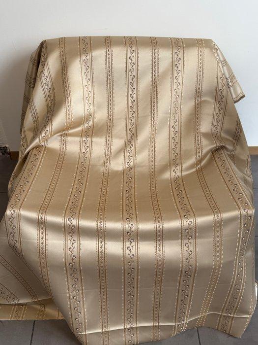 Goudbloemen op zijden strepen – Elegante lampasso met frame, Antiquités & Art, Tapis & Textile