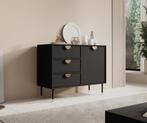 Meubella | Dressoir 100x40x78 cm mat zwart met goud, Huis en Inrichting, Verzenden, Nieuw, 25 tot 50 cm, 100 tot 150 cm