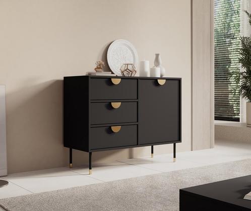 Meubella | Dressoir 100x40x78 cm mat zwart met goud, Maison & Meubles, Armoires | Dressoirs, Envoi