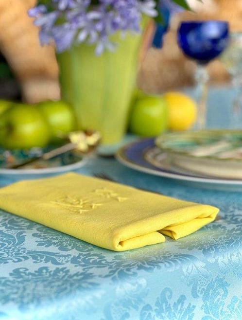Hemelblauw adamascado tafelkleed voor grote tafels,, Antiek en Kunst, Kunst | Designobjecten