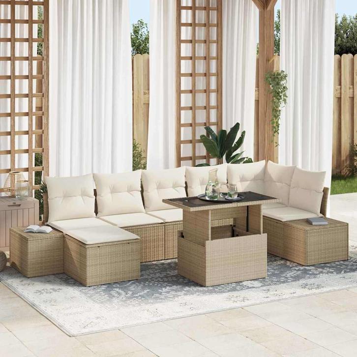 vidaXL Tuinbank Set met kussen 8 pcs beige en crèmekleurig, Tuin en Terras, Tuinsets en Loungesets, Nieuw, Verzenden
