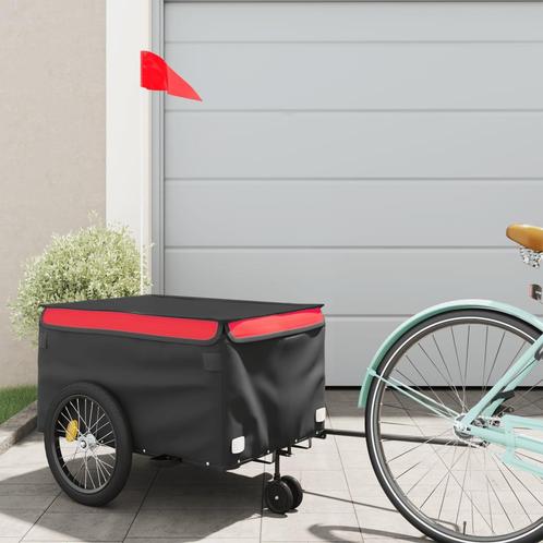 vidaXL Fietstrailer 30 kg ijzer zwart en rood, Fietsen en Brommers, Fietsaccessoires | Aanhangwagens en Karren, Nieuw, Verzenden