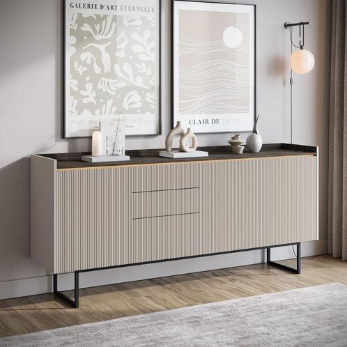 Meubella | Dressoir beige 192cm | Opbergkast met led, Huis en Inrichting, Kasten | Dressoirs, 25 tot 50 cm, Nieuw, 150 tot 200 cm
