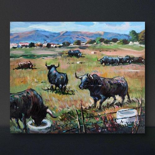 Rafael Simarro (1928) - Toros en la dehesa, Antiek en Kunst, Kunst | Schilderijen | Klassiek
