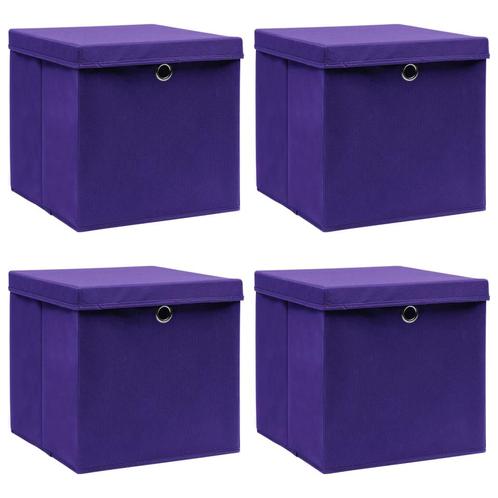 vidaXL Opbergboxen met deksel 4 st 32x32x32 cm stof paars, Doe-het-zelf en Bouw, Kratten en Dozen, Nieuw, Verzenden
