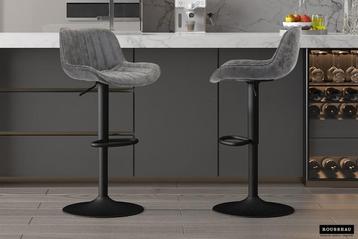 Barstoel Fenna PU Grijs Poten metaal en bekleding PU vintage, Huis en Inrichting, Nieuw, Ophalen of Verzenden, Modern, Stof