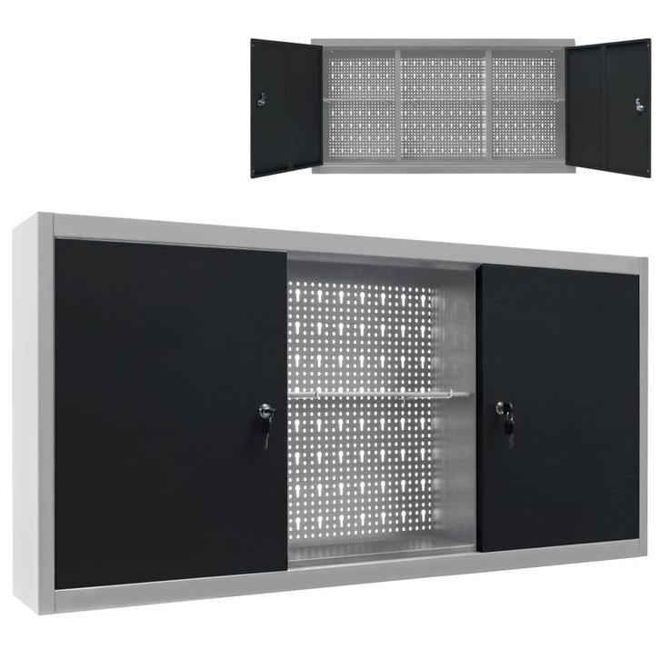 vidaXL Gereedschapskast voor aan de wand metaal grijs en, Doe-het-zelf en Bouw, Gereedschapskisten, Nieuw, Verzenden