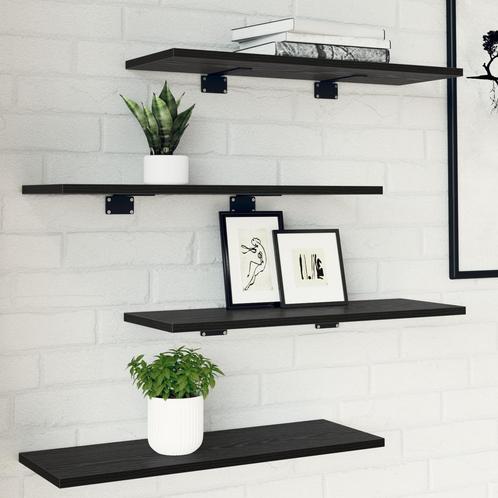 vidaXL Zwarte Eiken Plankborden - Set van 4, 60x20x1,5 cm,, Huis en Inrichting, Woonaccessoires | Wandplanken en Boekenplanken
