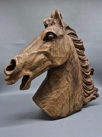 Sculpture, Pferdekopf – Handgeschnitzte Holzskulptur –