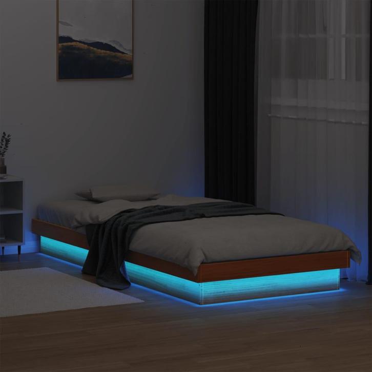 vidaXL Bedframe LED massief grenenhout wasbruin 75x190 cm, Huis en Inrichting, Slaapkamer | Bedden, Nieuw, Verzenden