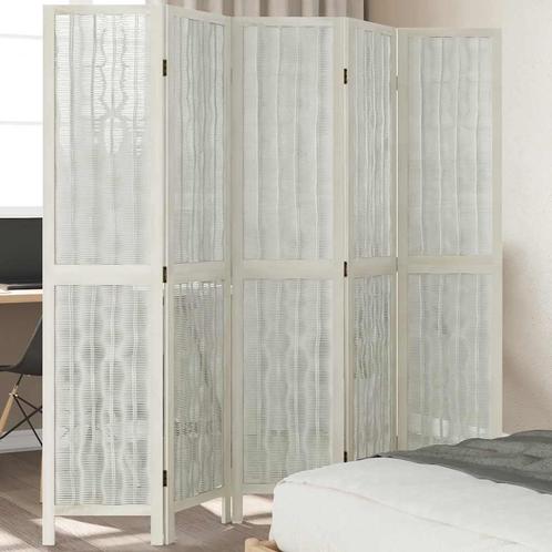 vidaXL Kamerscherm met 5 panelen massief paulowniahout wit, Huis en Inrichting, Woonaccessoires | Overige, Nieuw, Verzenden