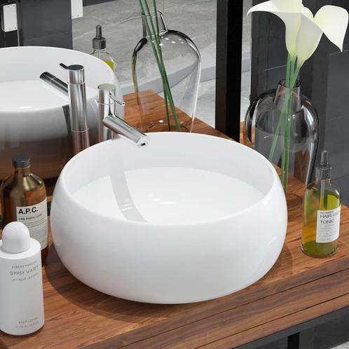 vidaXL Wastafel rond 40x15 cm keramiek wit, Doe-het-zelf en Bouw, Sanitair, Nieuw, Verzenden