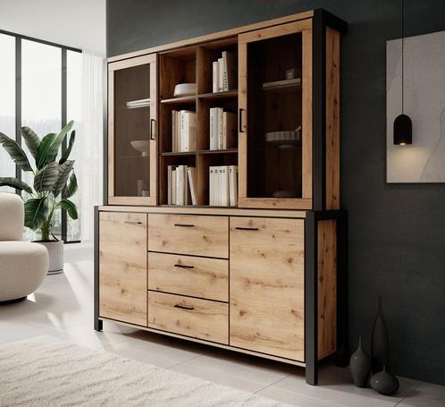 Meubella | Buffetkast eiken zwart 180x40x200, Huis en Inrichting, Kasten | Buffetkasten, 25 tot 50 cm, Nieuw, 150 tot 200 cm, 200 cm of meer