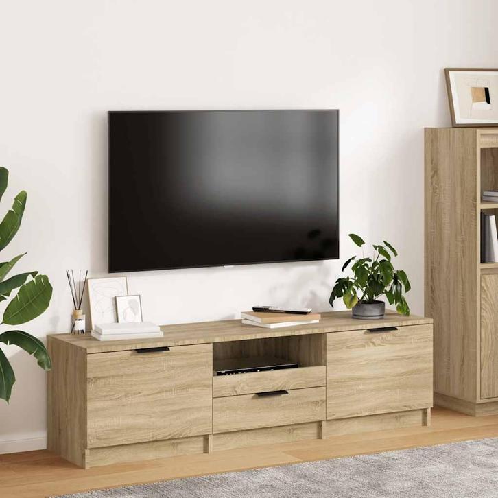 vidaXL Tv-meubel Sonoma eiken 140x35x40 cm bewerkt hout, Huis en Inrichting, Kasten |Televisiemeubels, Nieuw, Verzenden