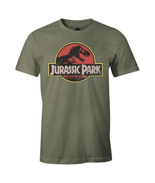 Jurassic Park Vintage Logo Kaki T-Shirt, Verzamelen, Film en Tv, Ophalen of Verzenden
