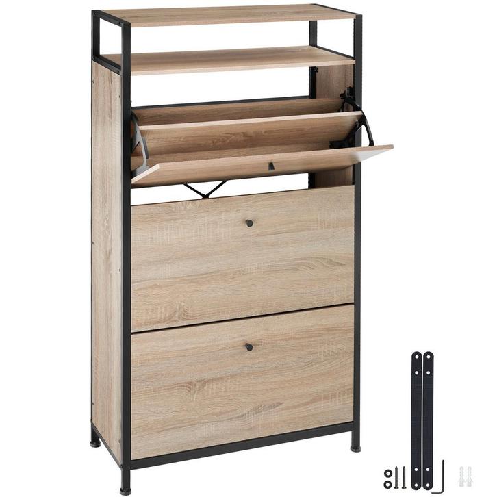 tectake Schoenenkast - Industrieel licht hout, eiken Sonoma,, Huis en Inrichting, Kasten | Schoenenkasten, Verzenden