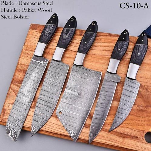 Keukenmes - Chefs knife - Pakka-hout en zwart bladgevouwen, Antiek en Kunst, Antiek | Keukengerei