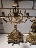 Klok en garnituur set (3) - Antiek Brons, Messing, Marmer -
