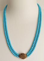 Halsketting - 14 karaat Geel goud - Turkoois Pasta, Handtassen en Accessoires, Kettingen, Nieuw