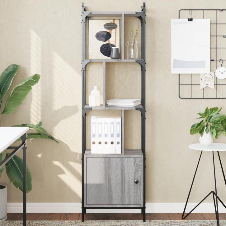 vidaXL Boekenkast met deur 44,5x30x154,5 cm hout grijs, Huis en Inrichting, Kasten | Boekenkasten, Nieuw, Verzenden