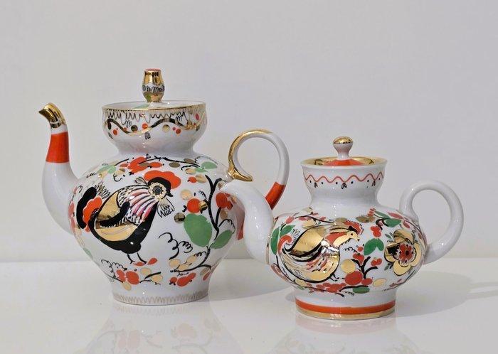 Lomonosov - Theepot (2) - Porselein - Rooster Theepotten, Antiquités & Art, Antiquités | Meubles | Tables