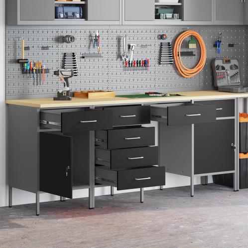 vidaXL 4-delige Werk kast en Tafel Set Zwart Gelaagd Hout en, Doe-het-zelf en Bouw, Werkbanken, Nieuw, Verzenden
