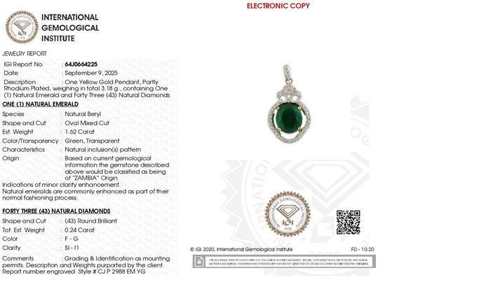 Hanger - 18 karaat Geel goud - 1.86ct. tw. Smaragd - Diamant, Handtassen en Accessoires, Antieke sieraden