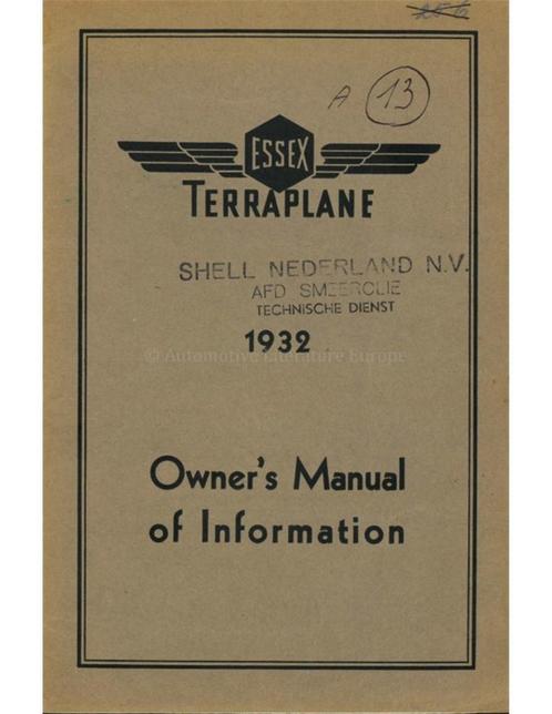 1932 ESSEX TERRAPLANE INSTRUCTIEBOEKJE ENGELS, Auto diversen, Handleidingen en Instructieboekjes