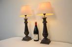 Tafellamp (2) - Set landelijke tafellampen - Hout, Linnen, Antiek en Kunst