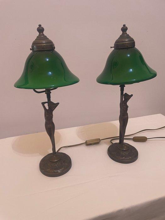 Tafellamp (2) - Glas, Metaal, Messing, Antiquités & Art, Curiosités & Brocante
