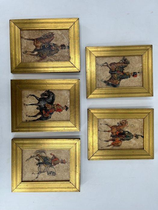 Lijst (5) - Hout, print - Vijf riddersframes, Antiquités & Art, Curiosités & Brocante