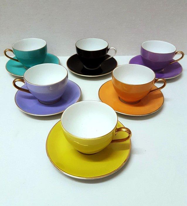 Thun - Service à café (6) - Porcelaine, Macarons, plaqué or, Antiek en Kunst, Antiek | Meubels | Tafels