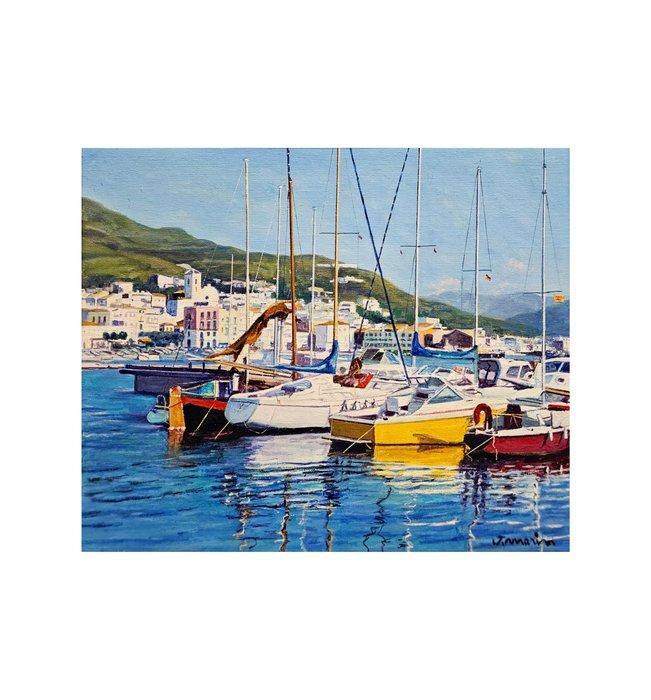 J. Marin (XX) - Marine scene of Port de la Selva, Antiquités & Art, Art | Peinture | Classique