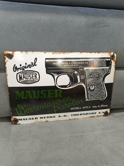 Mauser - Enseigne en émail - WPT.|| Kal. 6,35 mm - Émail,, Antiek en Kunst, Antiek | Wandborden en Tegels