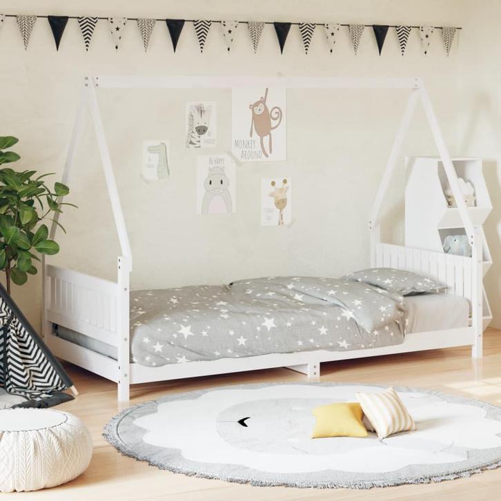 vidaXL Kinderbedframe 90x190 cm massief grenenhout wit, Kinderen en Baby's, Kinderkamer | Bedden, Nieuw, Verzenden